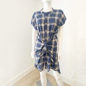COUSIN EARL Blue Fall Flannel Plaid Tie Waist Shirt Dress, S